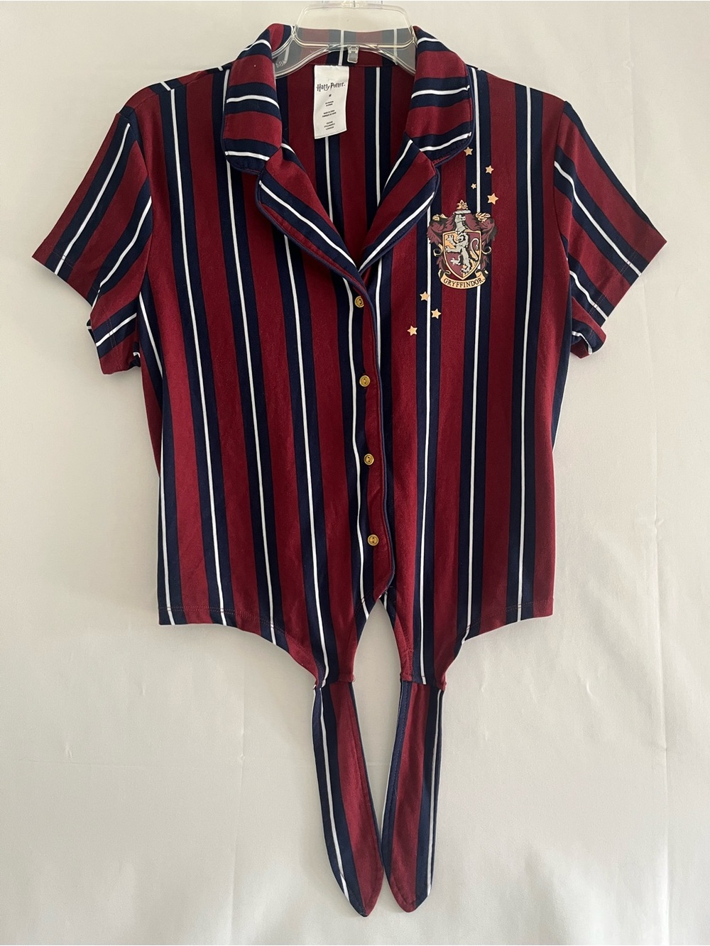 Harry Potter Gryffindor Striped Tie Front Top M
